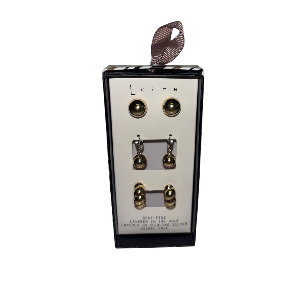 Earrings Women 14k gold layered sterling silver 3 pairs SET NEW NWT gift box
